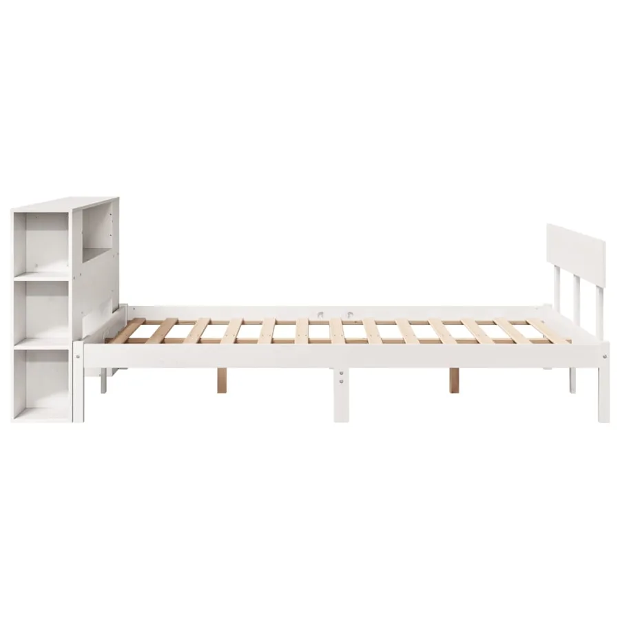Lit bibliothèque sans matelas blanc 120x190 cm bois pin massif - 7
