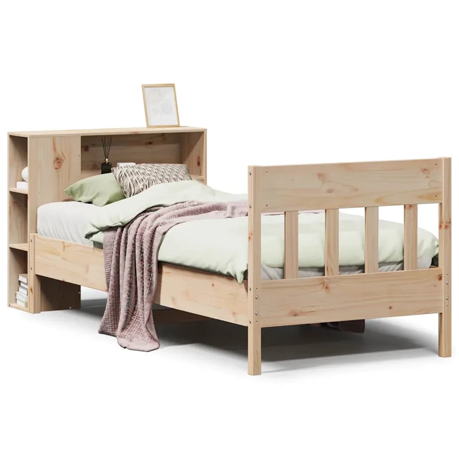 Lit bibliothèque sans matelas 75x190 cm bois de pin massif - 2