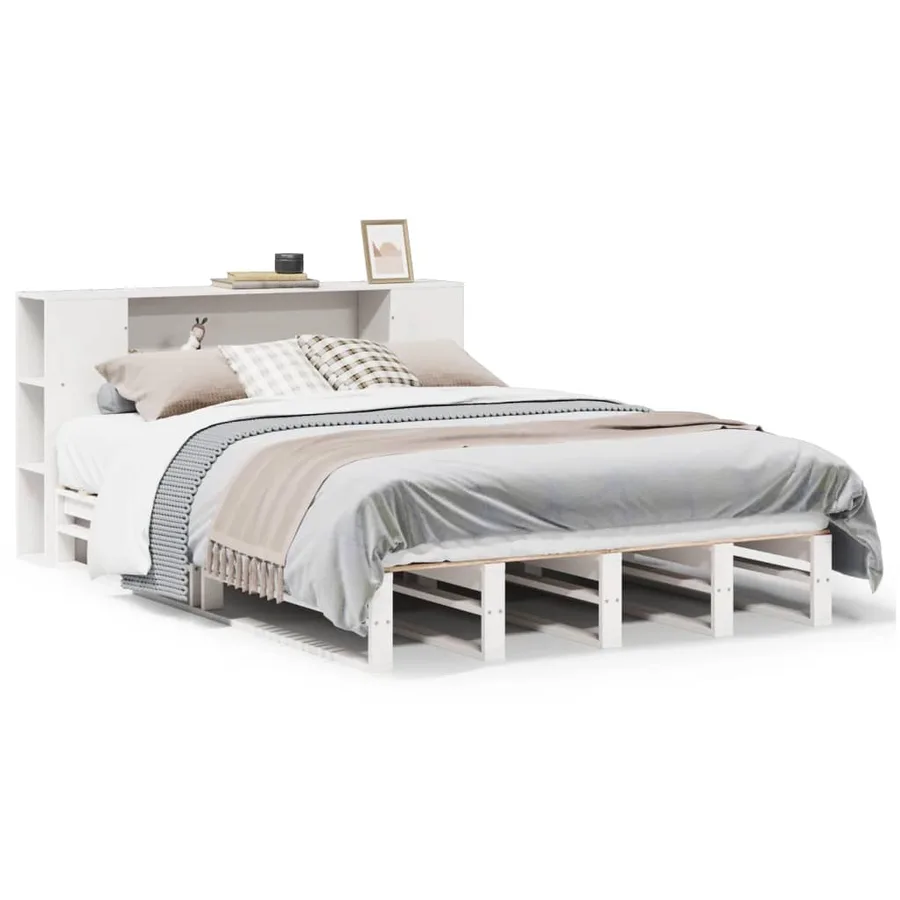 Lit bibliothèque sans matelas blanc 120x190 cm bois massif - 2