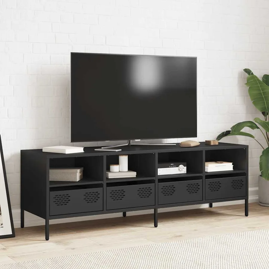 Meuble TV noir 135x39x43,5 cm acier laminé à froid - 3