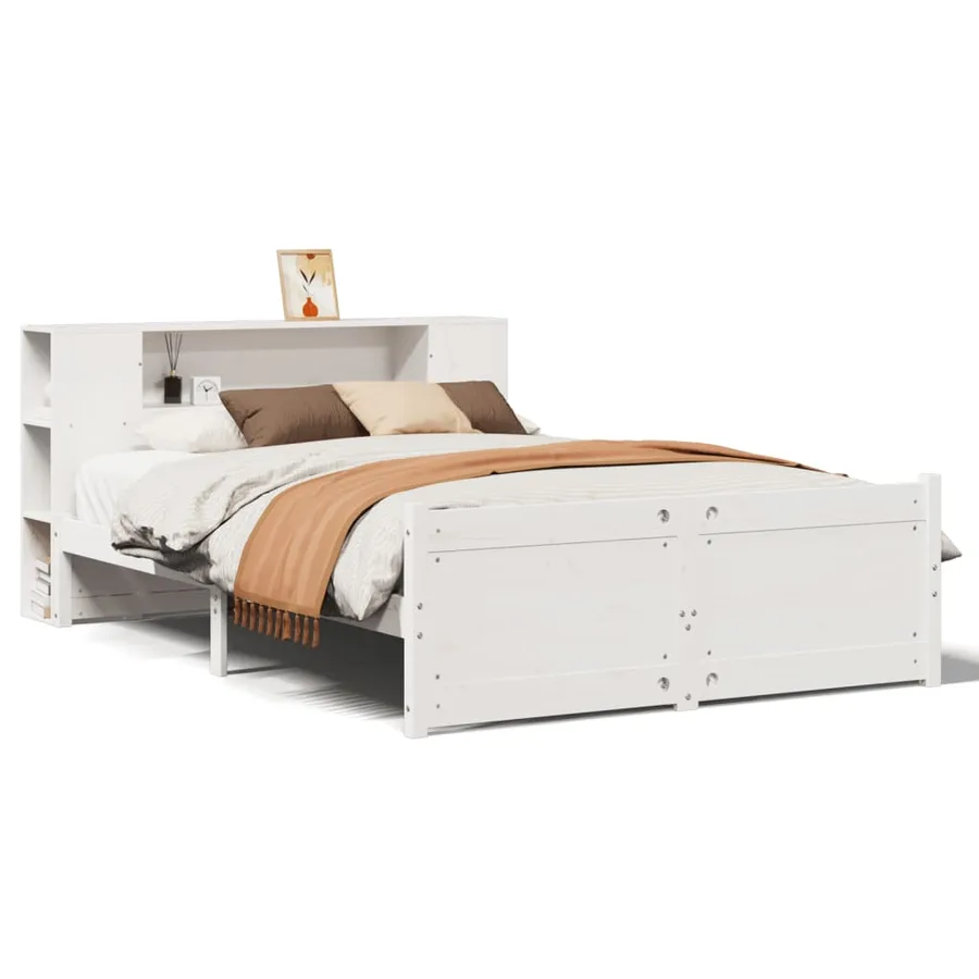 Lit bibliothèque sans matelas blanc 140x190 cm bois pin massif - 2