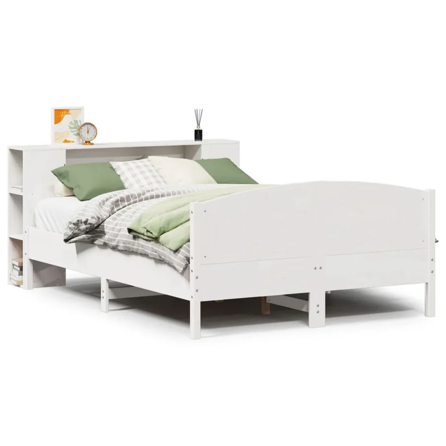 Lit bibliothèque sans matelas blanc 140x190 cm bois pin massif - 2