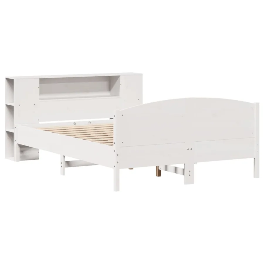 Lit bibliothèque sans matelas blanc 140x190 cm bois pin massif - 3