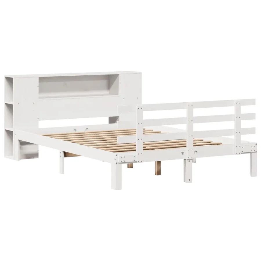 Lit bibliothèque sans matelas blanc 140x190 cm bois pin massif - 3