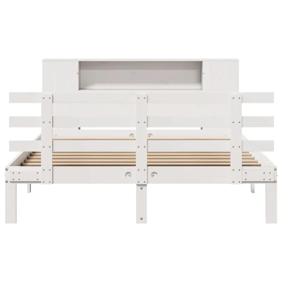 Lit bibliothèque sans matelas blanc 140x190 cm bois pin massif - 4