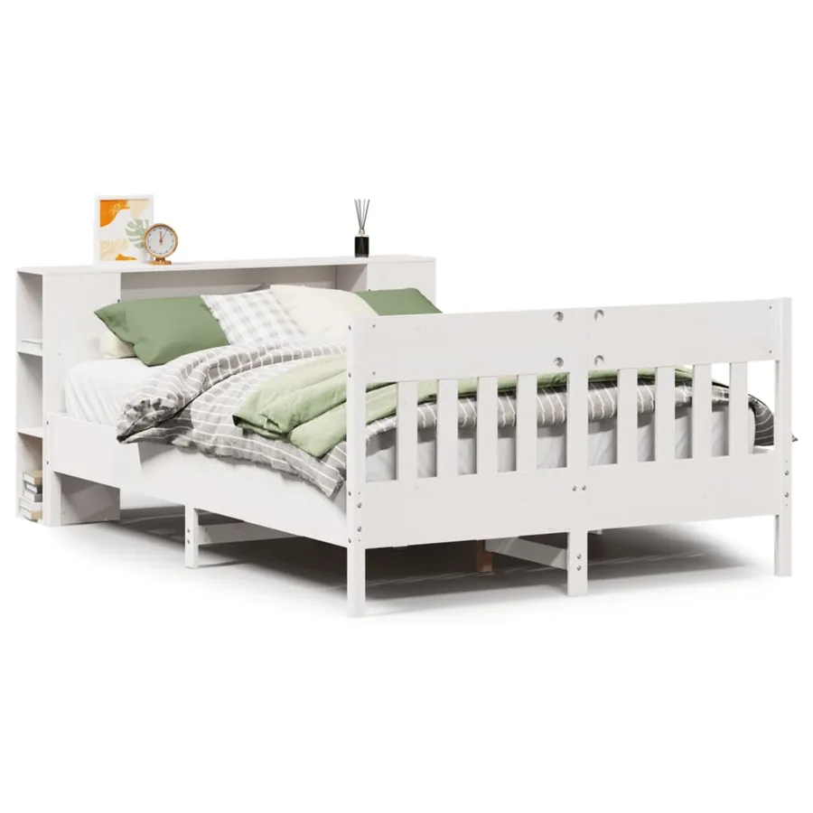 Lit bibliothèque sans matelas blanc 140x190 cm bois pin massif - 2