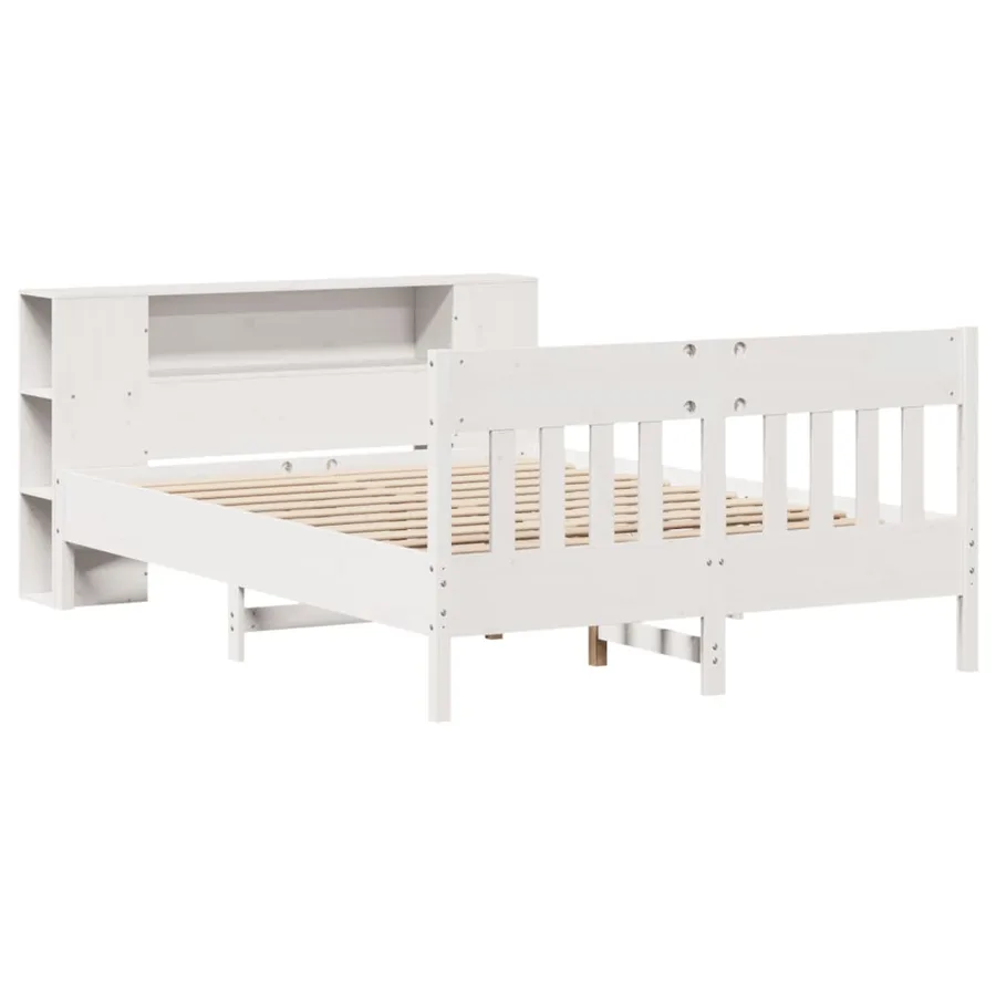 Lit bibliothèque sans matelas blanc 140x190 cm bois pin massif - 3