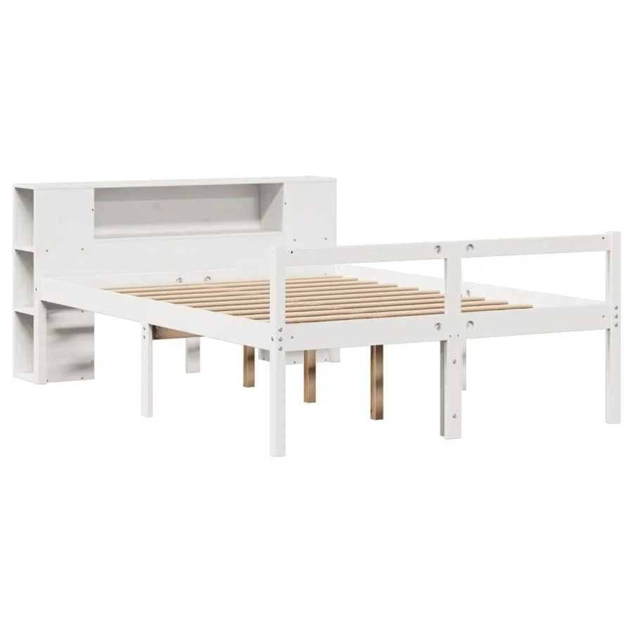Lit bibliothèque sans matelas blanc 135x190 cm bois pin massif - 3