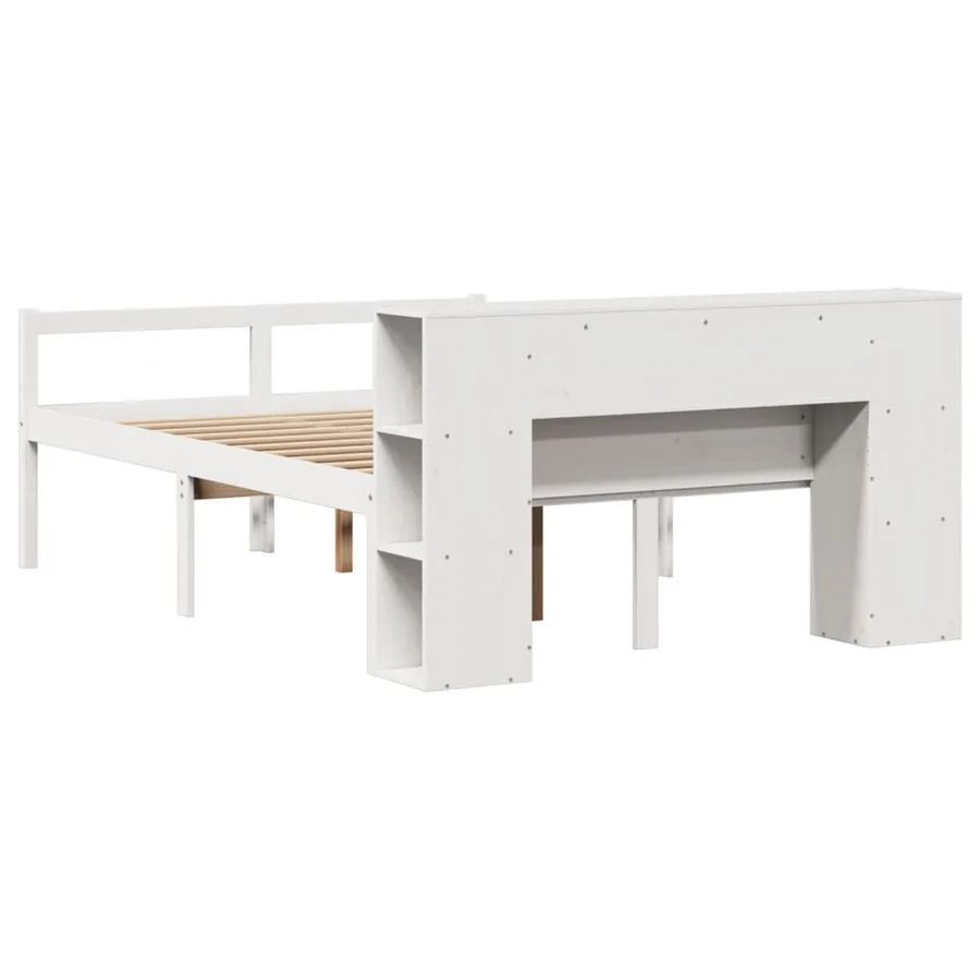 Lit bibliothèque sans matelas blanc 135x190 cm bois pin massif - 6