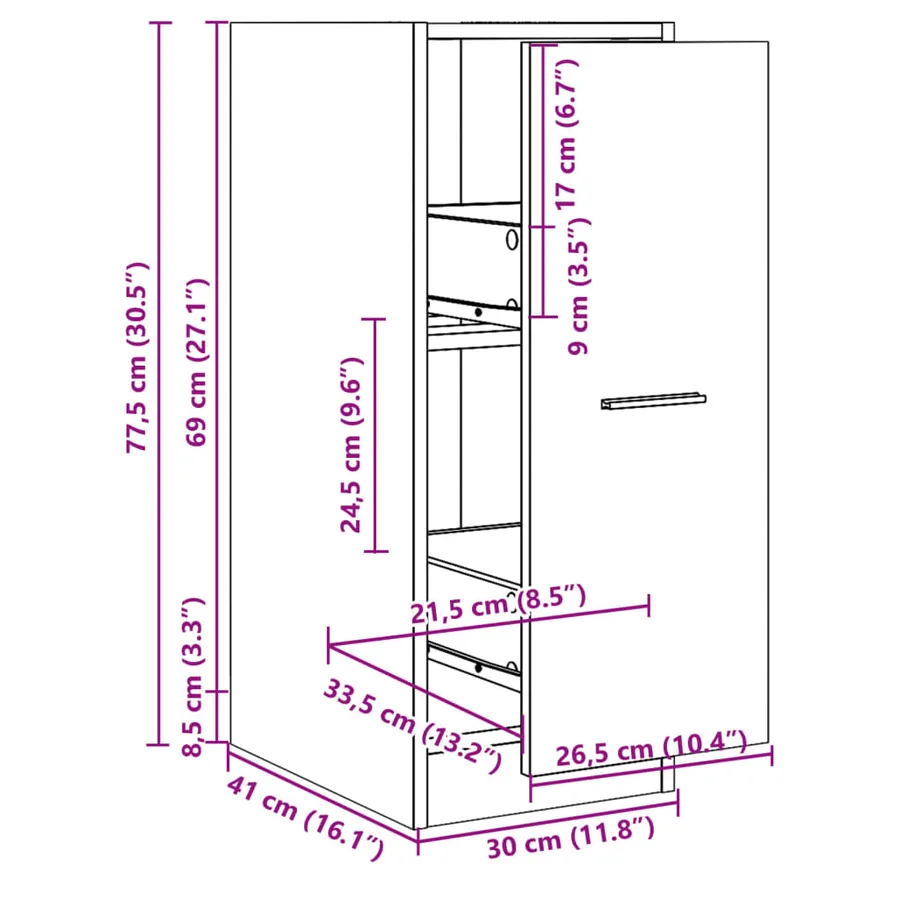 Armoire d'apothicaire noir 30x41x77,5 cm bois d'ingénierie - 10