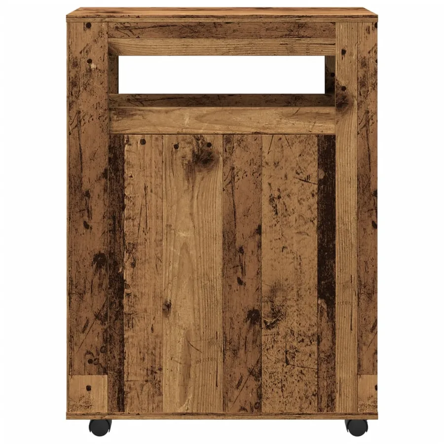 Meuble étroit de salle de bain à roulettes vieux bois - 4