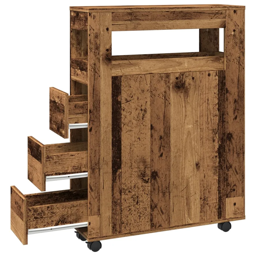 Meuble étroit de salle de bain à roulettes vieux bois - 7