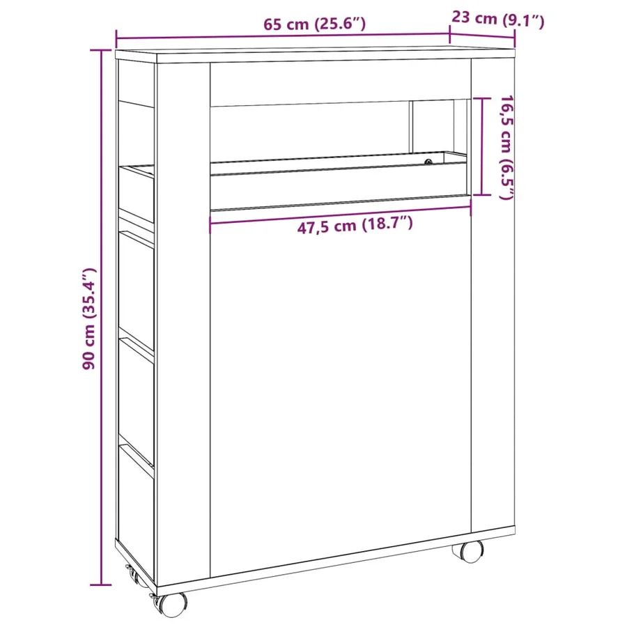 Meuble étroit de salle de bain à roulettes blanc - 10