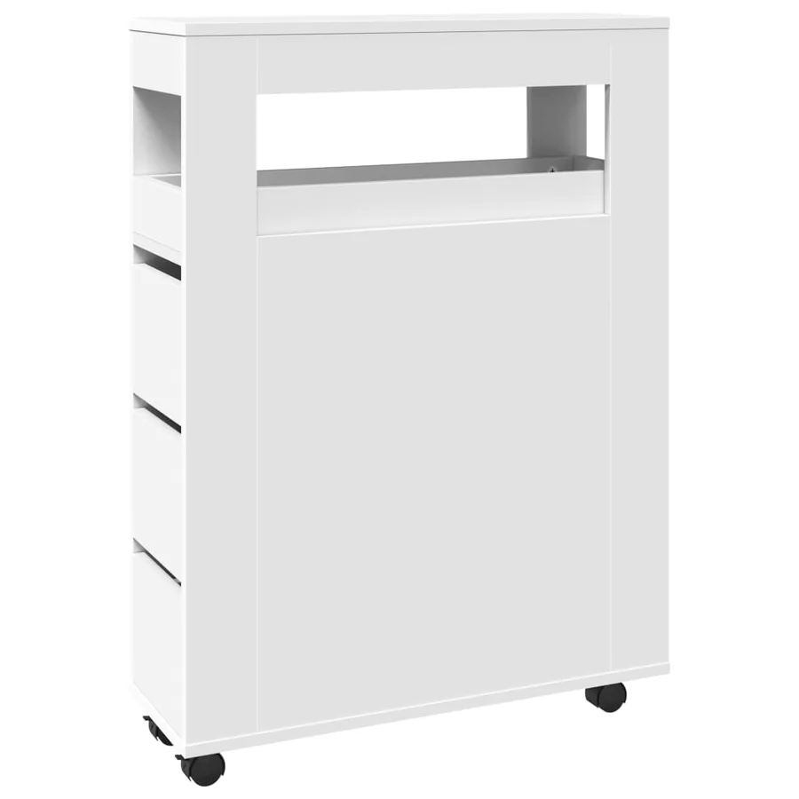 Meuble étroit de salle de bain à roulettes blanc - 2