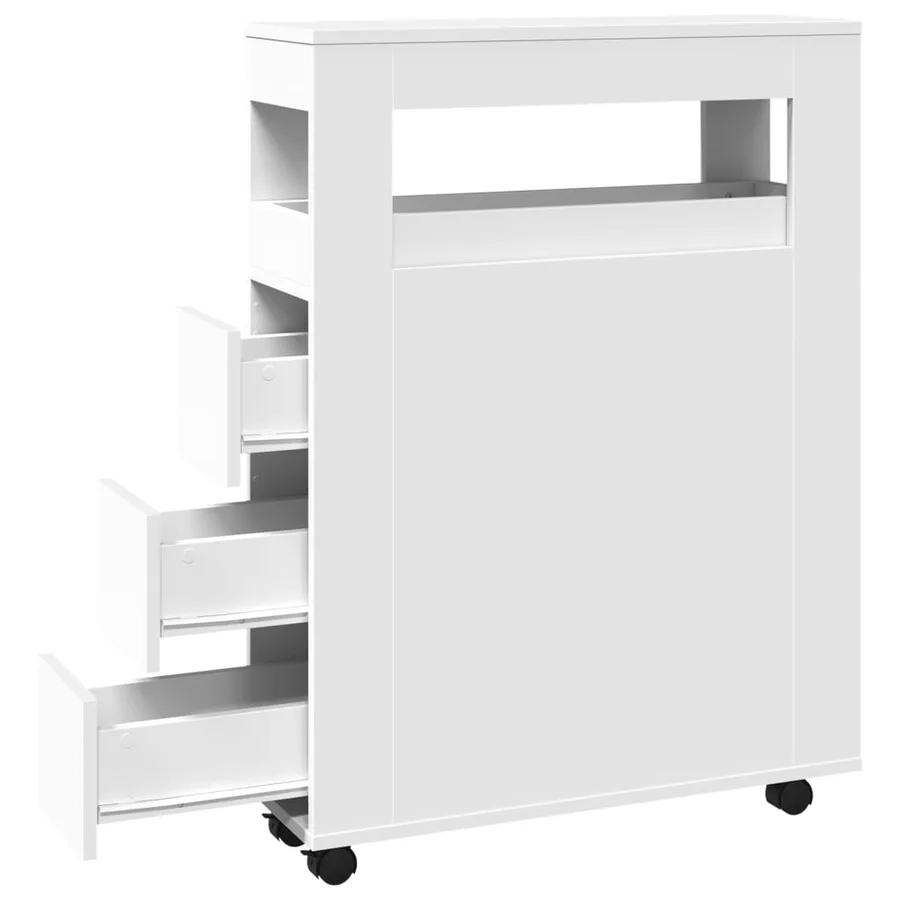 Meuble étroit de salle de bain à roulettes blanc - 7
