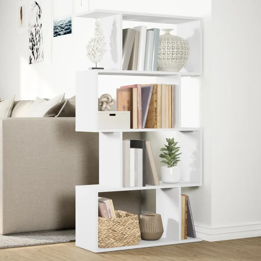 Bibliothèque séparateur de pièce à 4 niveaux Blanc 70 x 24 x 129 cm Bois d'ingénierie - 4