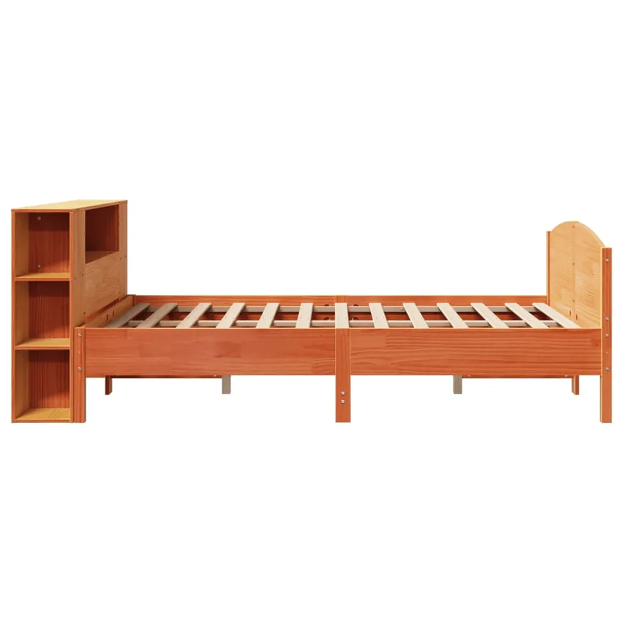 Lit bibliothèque sans matelas cire marron 150x200 cm pin massif - 5