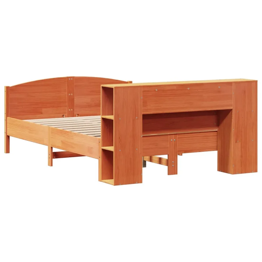 Lit bibliothèque sans matelas cire marron 150x200 cm pin massif - 6