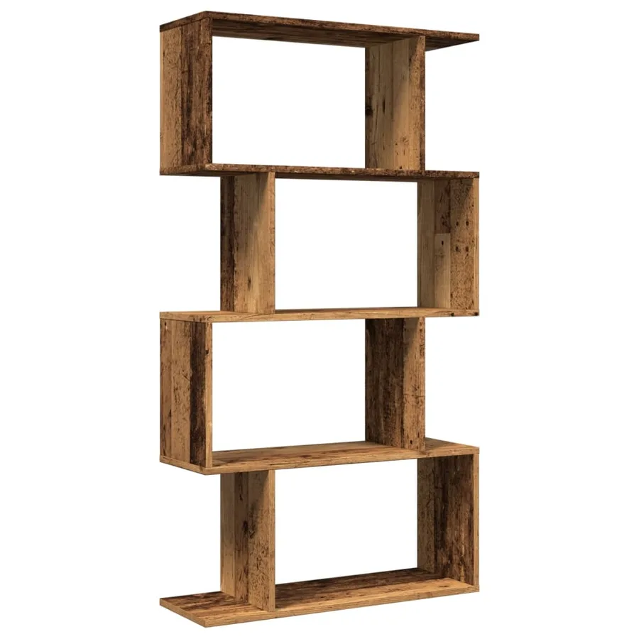 Étagère séparatrice de pièce à 4 niveaux vieux bois 70x24x129cm - 2