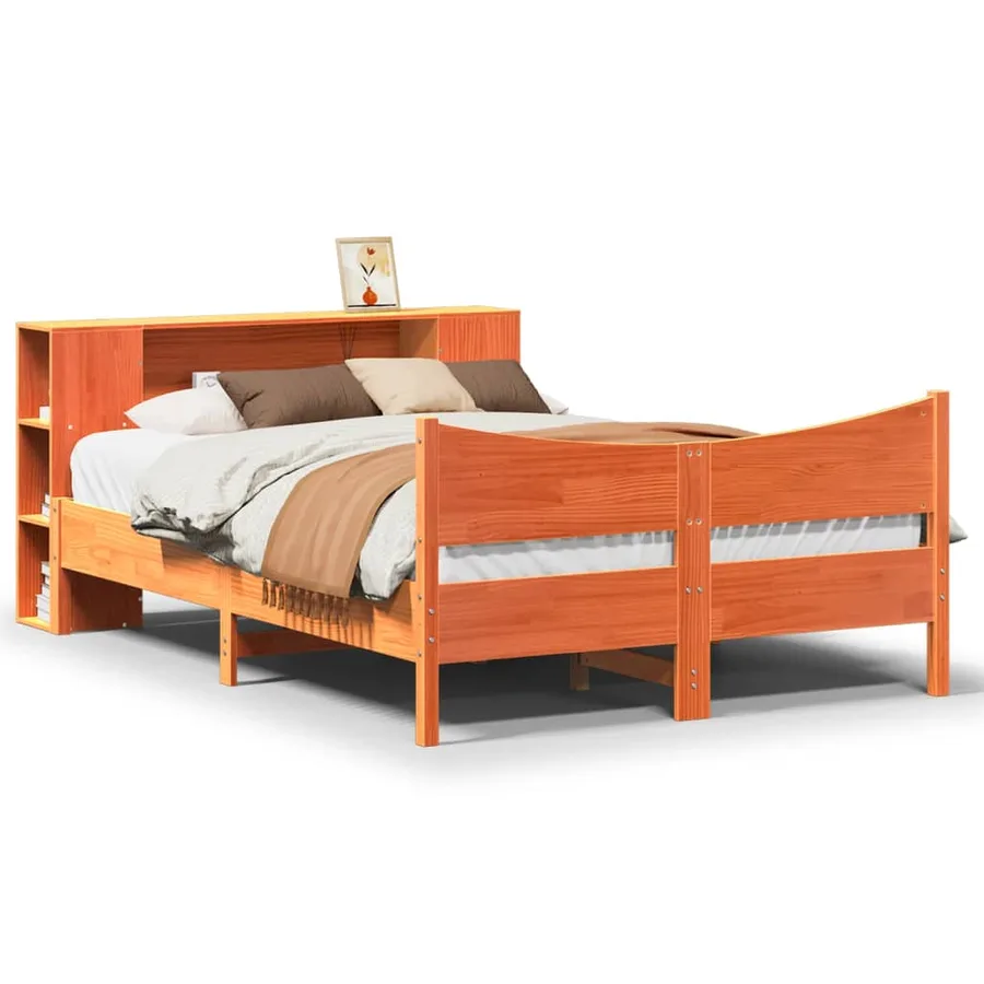 Cadre de lit sans matelas cire marron 140x200cm bois pin massif - 2