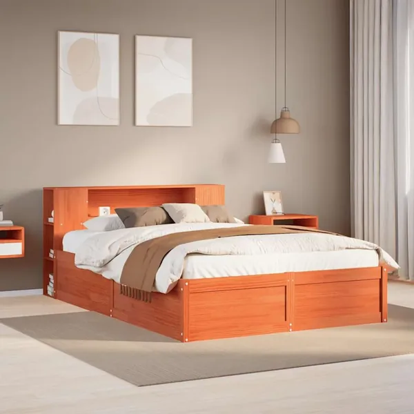 Cadre de lit sans matelas cire marron 140x200cm bois pin massif