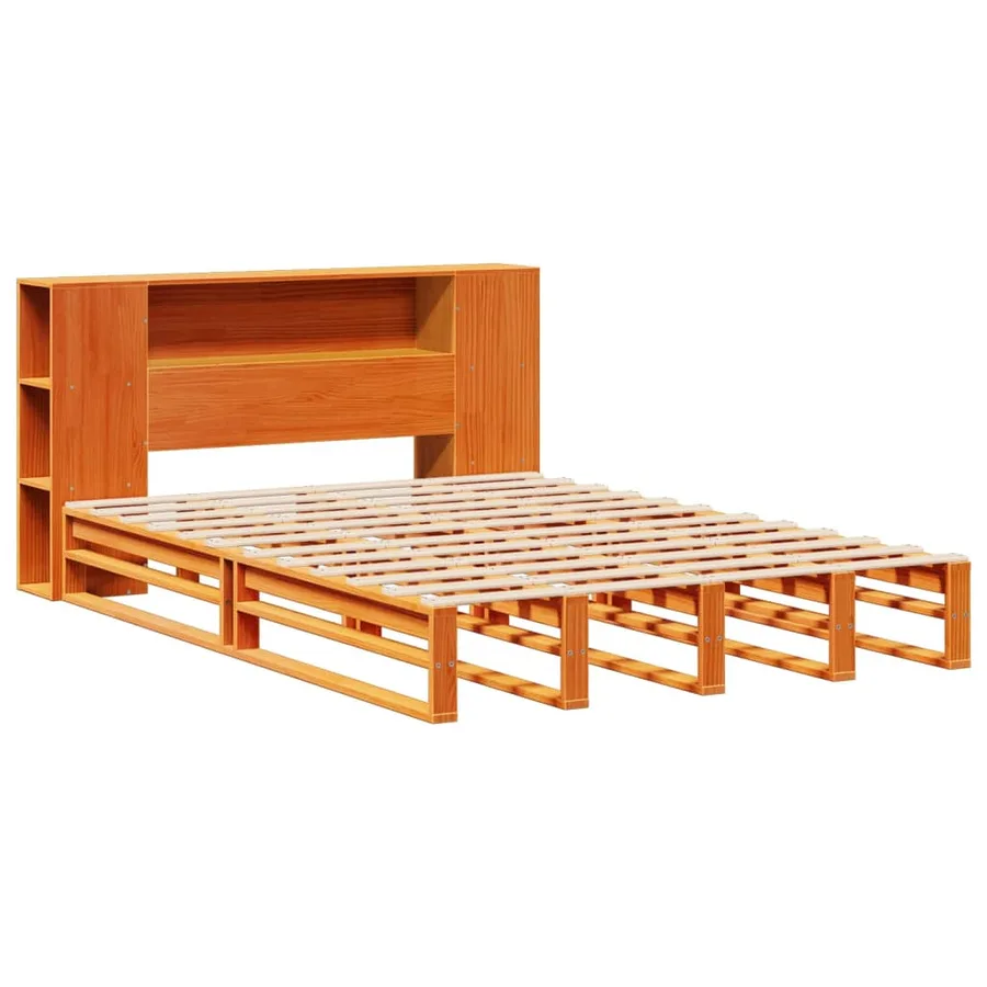 Lit bibliothèque sans matelas cire marron 140x190cm bois massif - 3