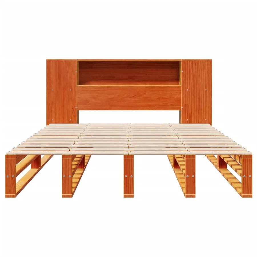 Lit bibliothèque sans matelas cire marron 140x190cm bois massif - 5
