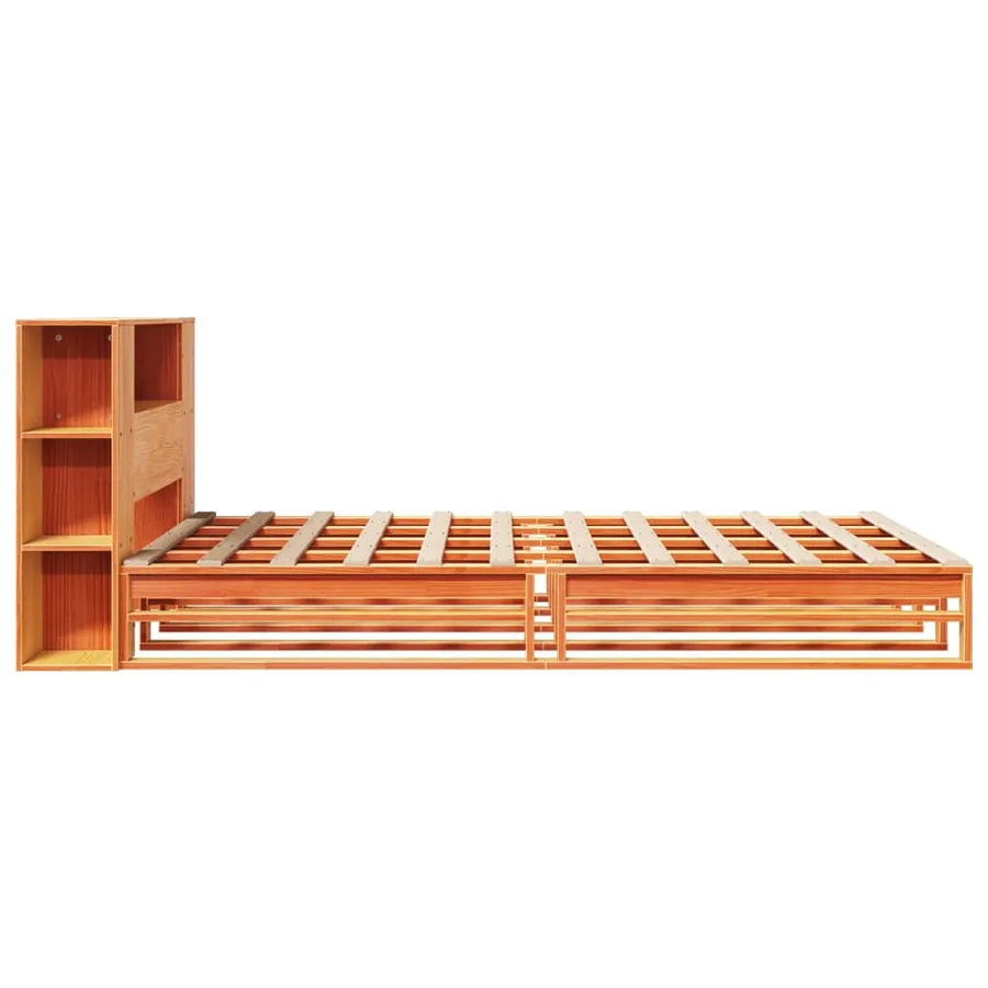 Lit bibliothèque sans matelas cire marron 140x190cm bois massif - 7