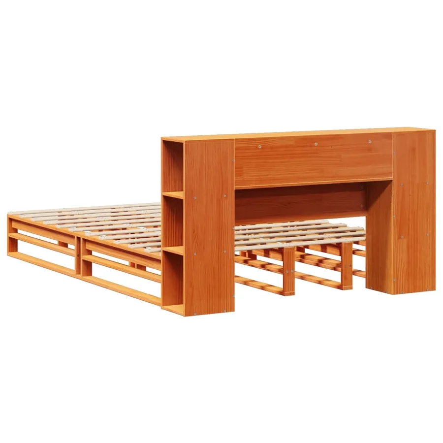Lit bibliothèque sans matelas cire marron 140x190cm bois massif - 8