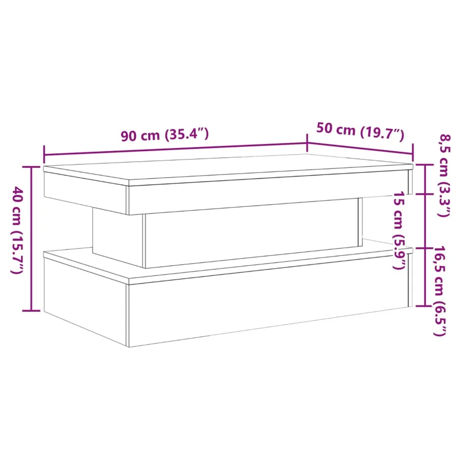 Table basse avec lumières LED vieux bois 90x50x40 cm - 16
