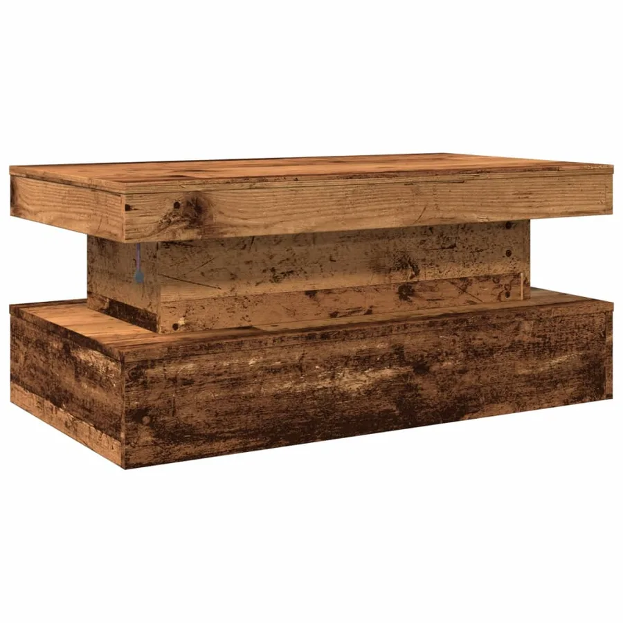 Table basse avec lumières LED vieux bois 90x50x40 cm - 9