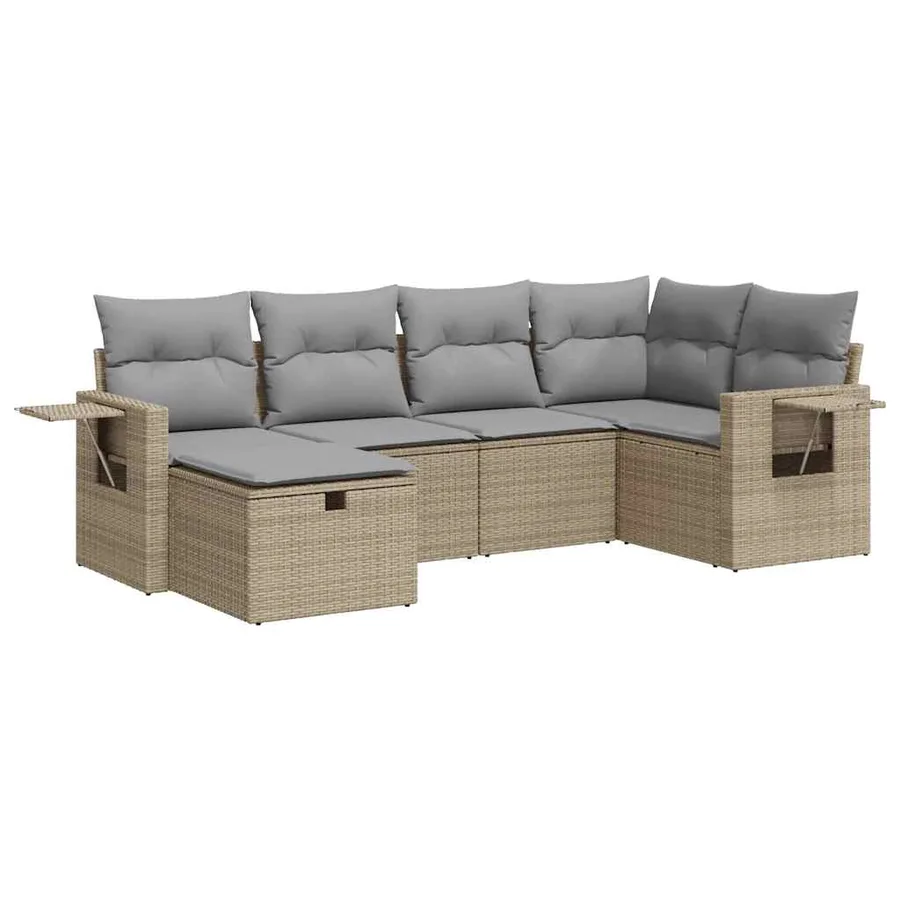 Salon de jardin avec coussins 6 pcs beige résine tressée - 2