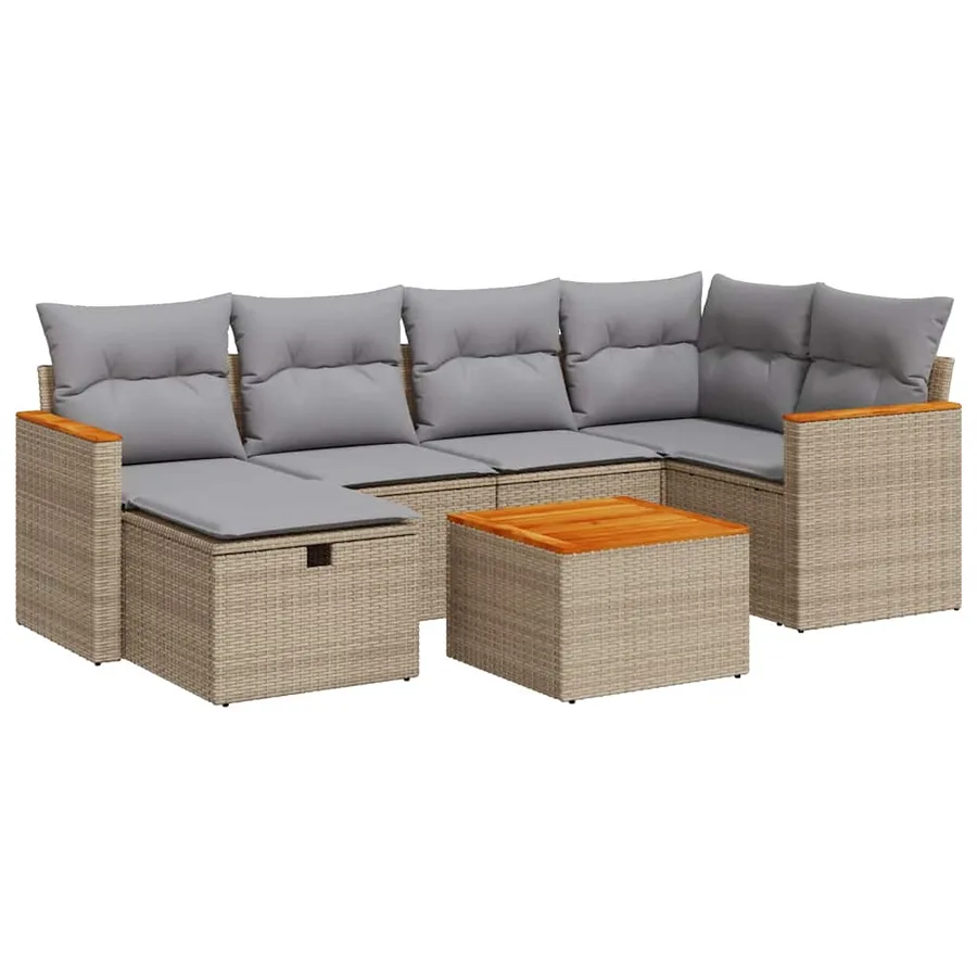 Salon de jardin avec coussins 7 pcs beige résine tressée - 2