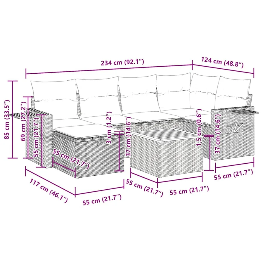 Salon de jardin avec coussins 7 pcs beige résine tressée - 16