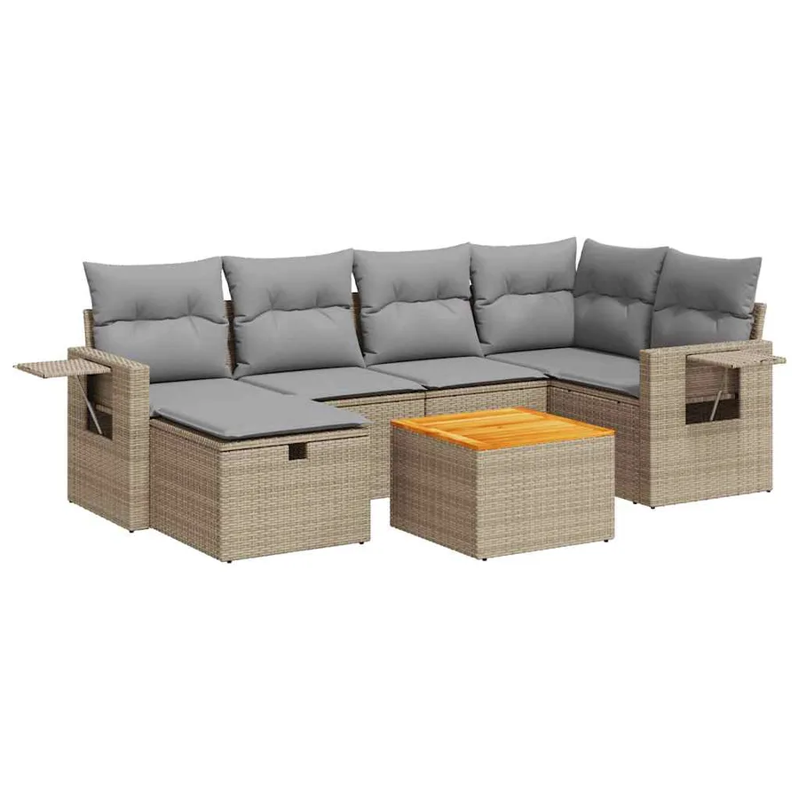 Salon de jardin avec coussins 7 pcs beige résine tressée - 2