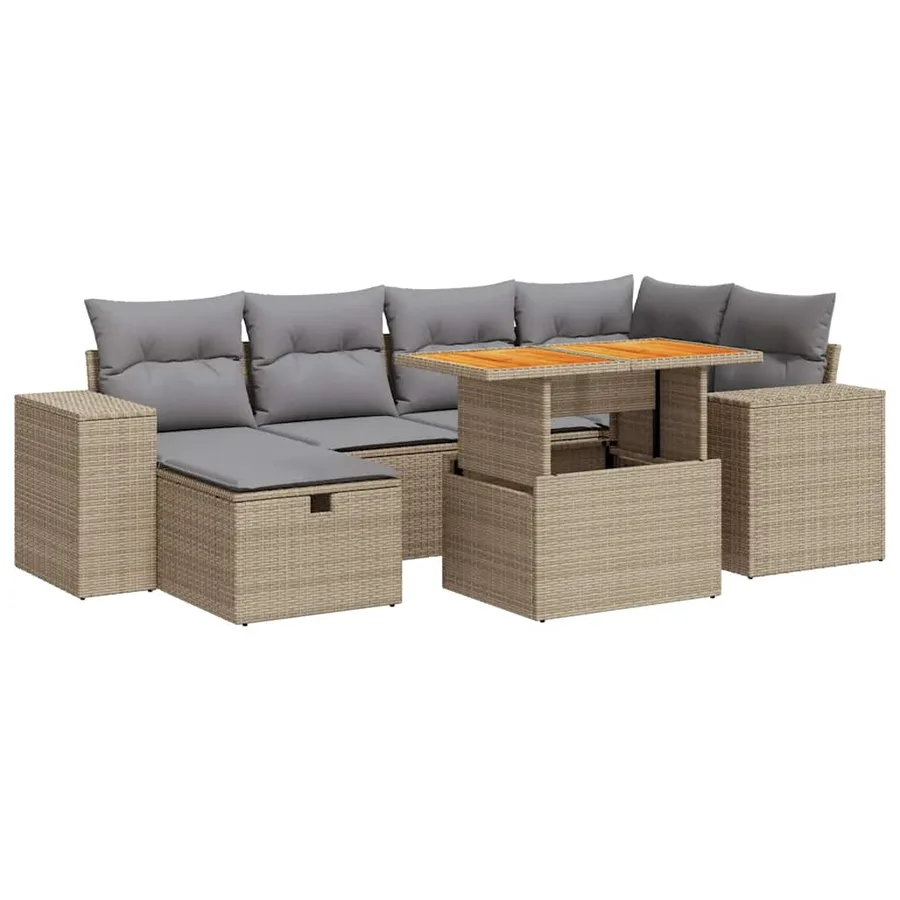Salon de jardin avec coussins 8 pcs beige résine tressée acacia - 2