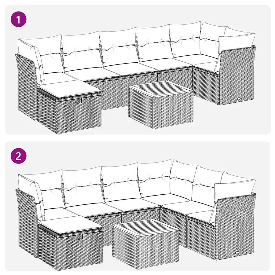 Salon de jardin avec coussins 8 pcs beige résine tressée - 10