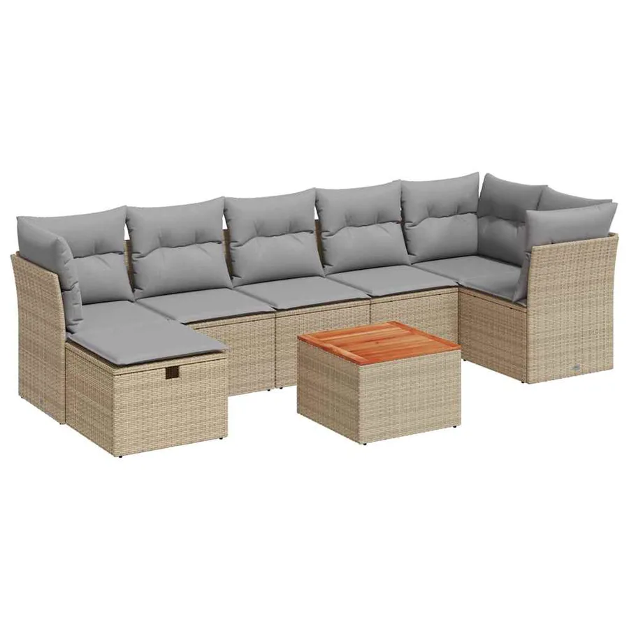 Salon de jardin avec coussins 8 pcs beige résine tressée - 2