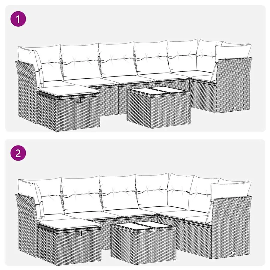 Salon de jardin avec coussins 8 pcs beige résine tressée - 10