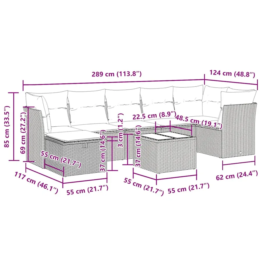 Salon de jardin avec coussins 8 pcs beige résine tressée - 13
