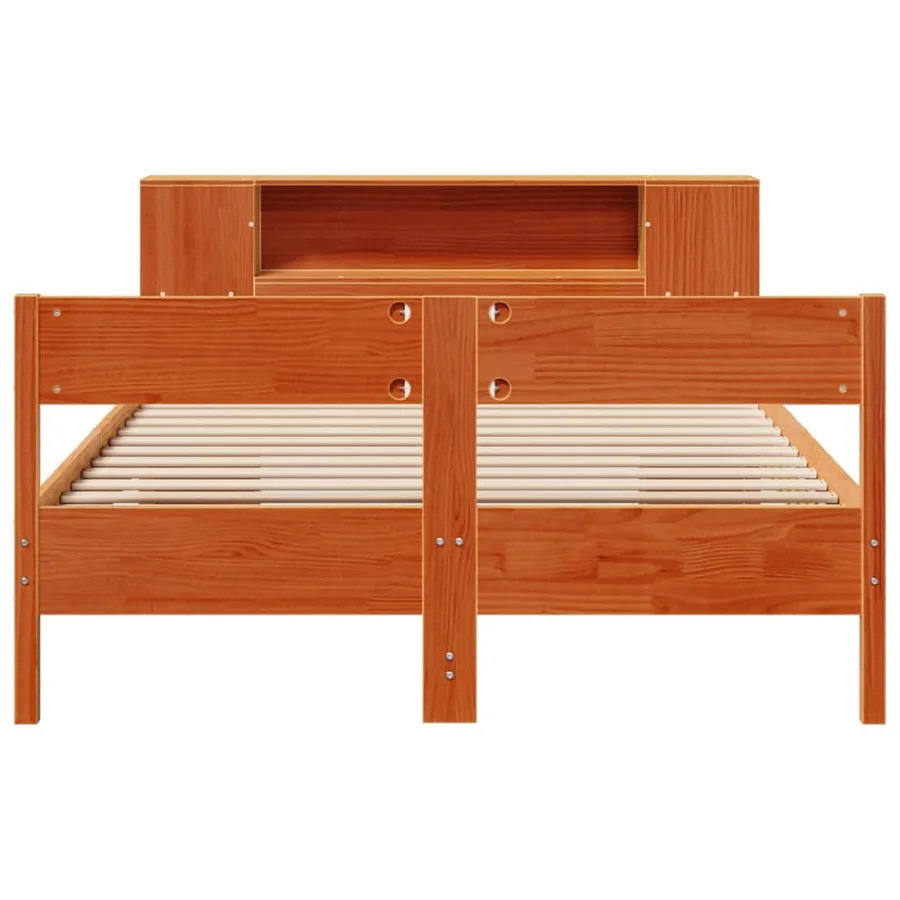 Lit bibliothèque sans matelas cire marron 135x190 cm pin massif - 4