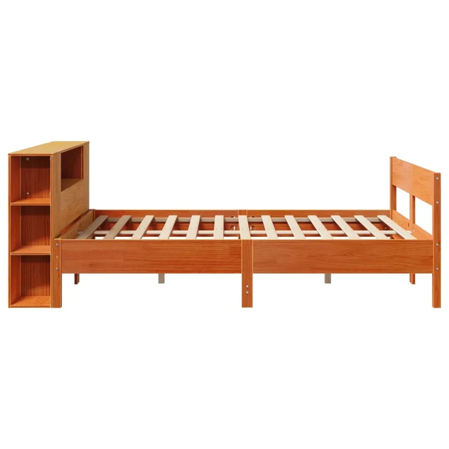 Lit bibliothèque sans matelas cire marron 135x190 cm pin massif - 5