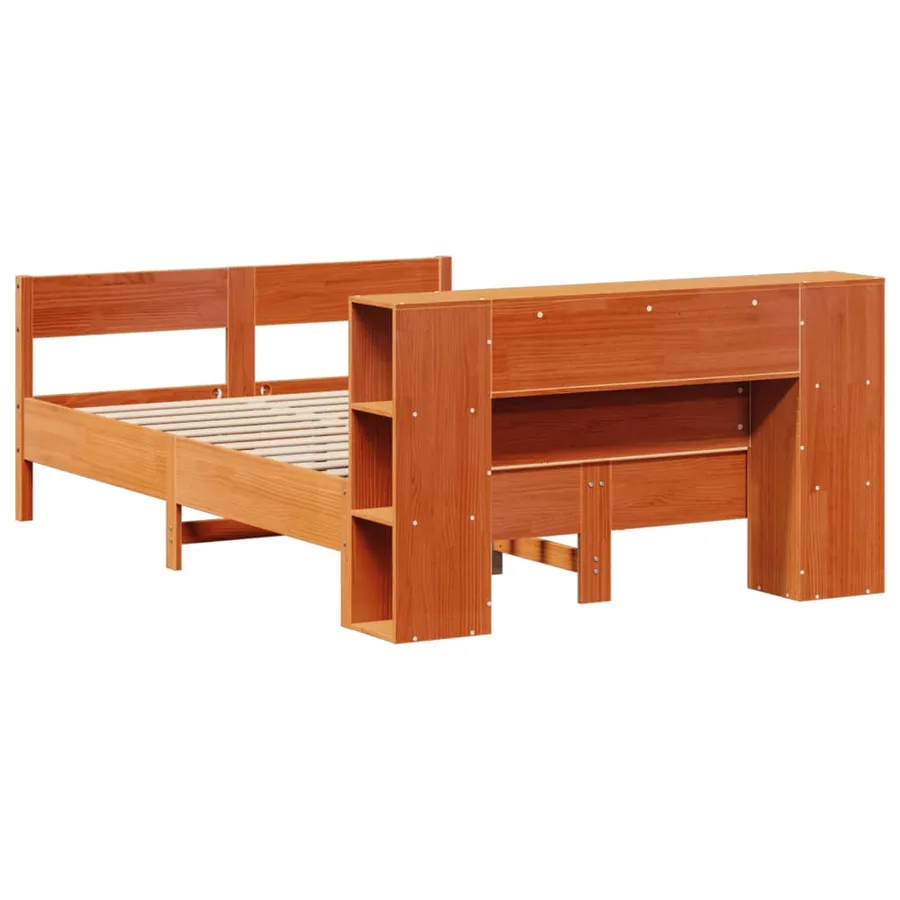 Lit bibliothèque sans matelas cire marron 135x190 cm pin massif - 6