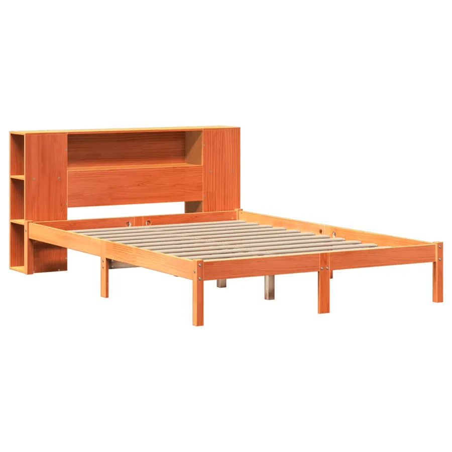 Lit bibliothèque sans matelas cire marron 135x190 cm pin massif - 3