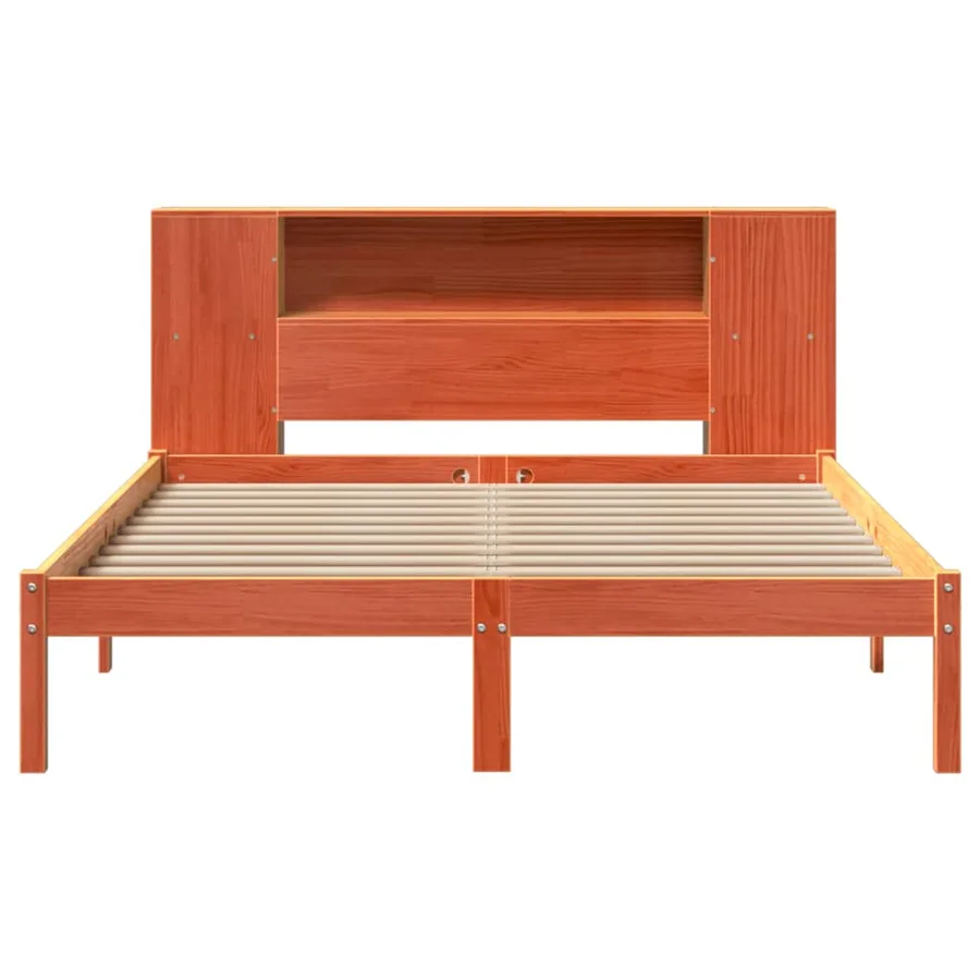 Lit bibliothèque sans matelas cire marron 135x190 cm pin massif - 4