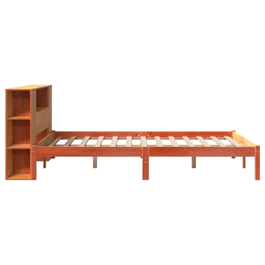 Lit bibliothèque sans matelas cire marron 135x190 cm pin massif - 7