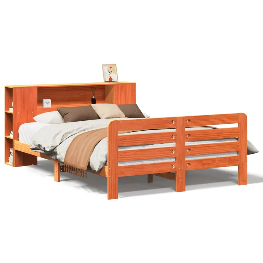 Cadre de lit sans matelas cire marron 135x190cm bois pin massif - 2