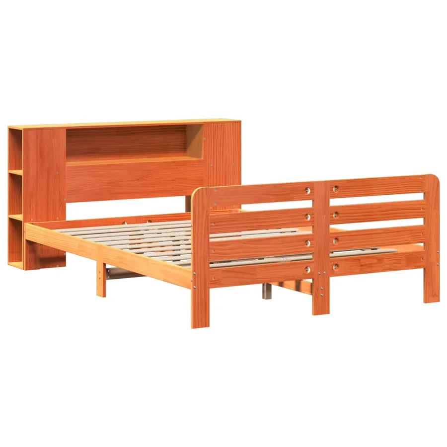 Cadre de lit sans matelas cire marron 135x190cm bois pin massif - 3