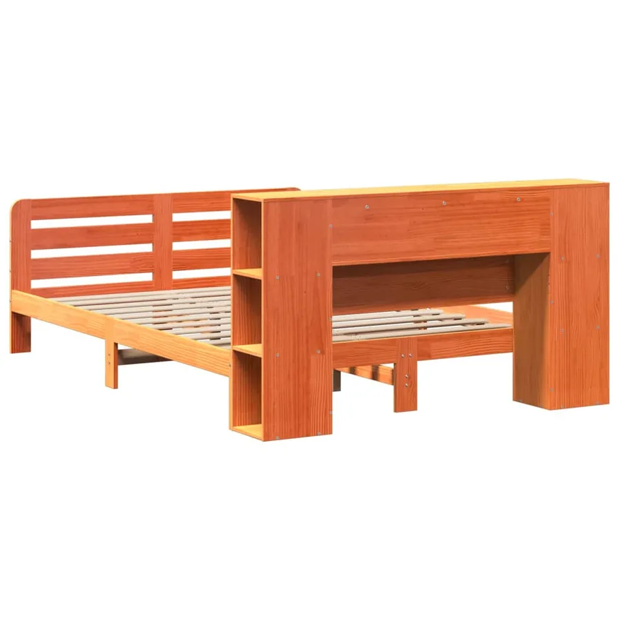 Cadre de lit sans matelas cire marron 135x190cm bois pin massif - 8