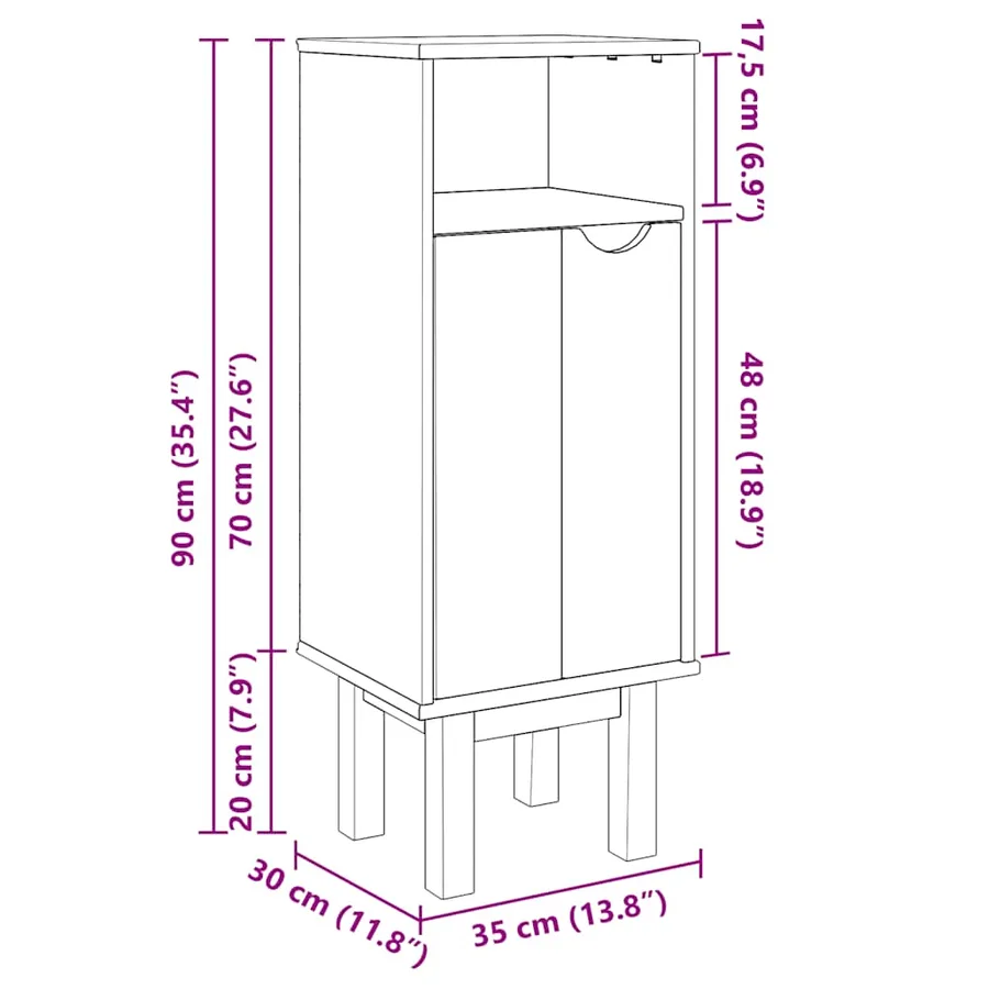 Armoire de salle de bain "OTTA" 35x30x90 cm bois massif de pin - 8